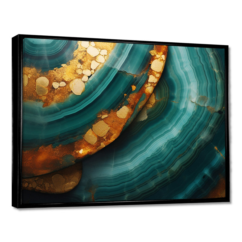 Agate Indigo Waves - impression d'art mural en marbre, Toile avec cadre flottant noir, H 12 po x l 20 po x P 1 po