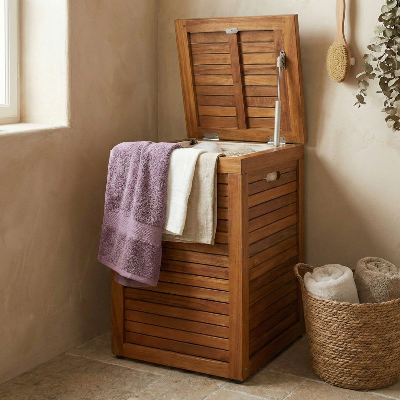 Spa Teak Hamper, Small (21.25"H x 13.75"W x 13.75"D)