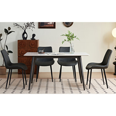 Table de salle à manger en fer gris à 2 pieds en fer gris, chaises avec sièges larges et revêtement luxueux, pieds en métal noir, convient aux pieds de la cuisine, une expérience confortable.