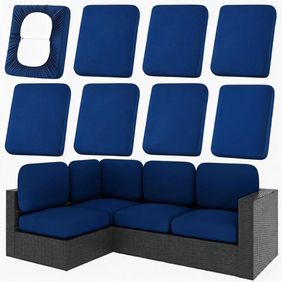 8Pcs Stretch Outdoor Patio Cushion Slipcovers, Washable Elastic Sofa Chair Patio Furniture Cushion Protector Covers (Blue, Cover Only)