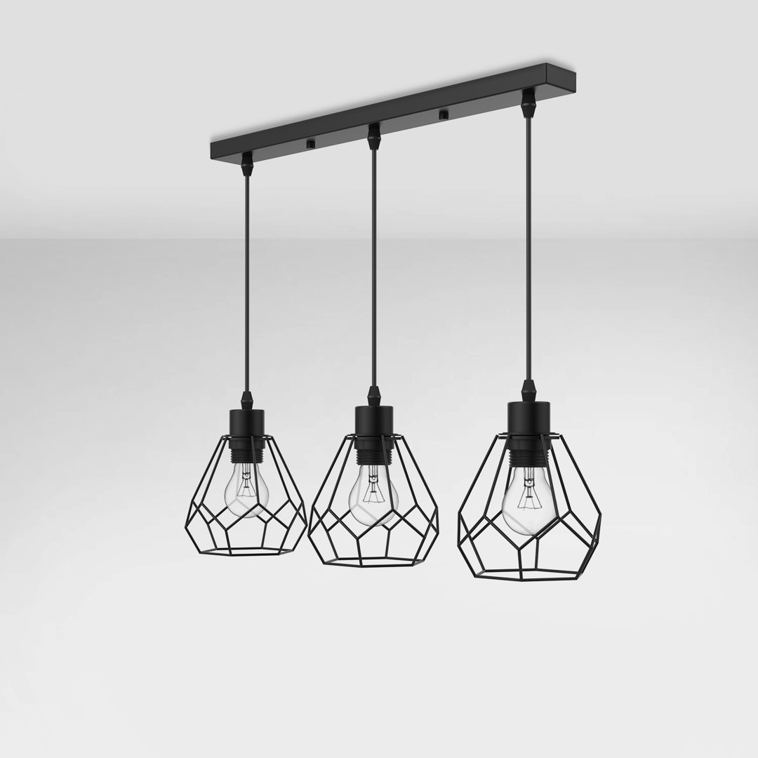 EMKE Retro Pendelleuchte - Industrial Hängelampe aus Metall mit geometrischem Design für E27, 3-flammig, Deckenlampe, hö...