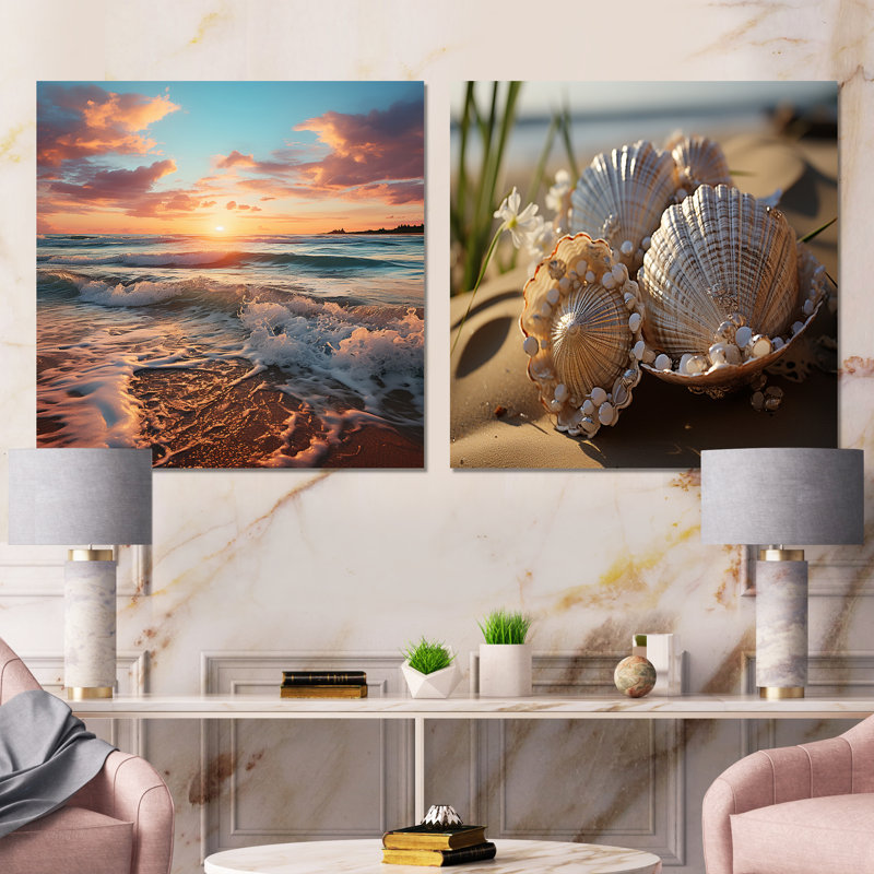 Photo de plage empreintes de pas - ensemble de 2 carrés de plage, Toile tendue, H 16 po x l 33 po