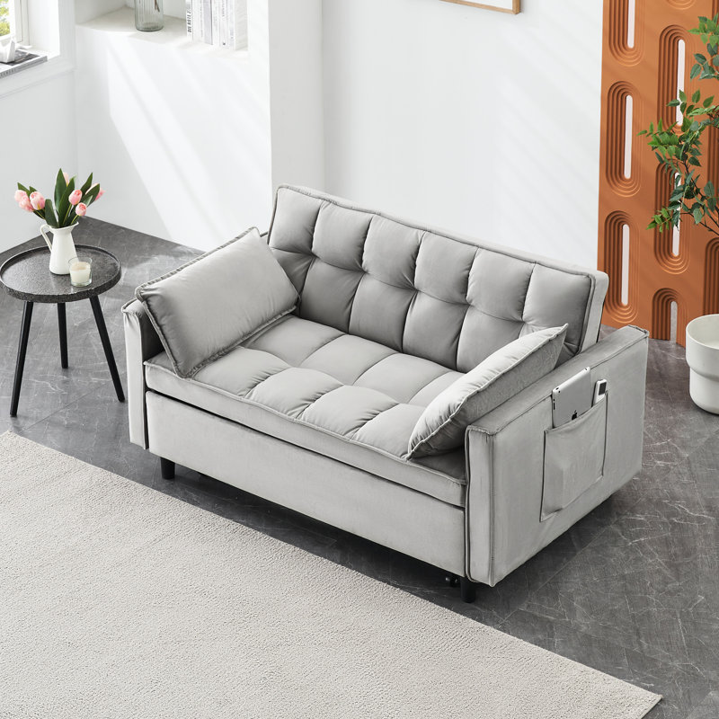 Petit causeuse avec lit escamotable, 2 coussins décoratifs lavables et tissu gris foncé, Gris