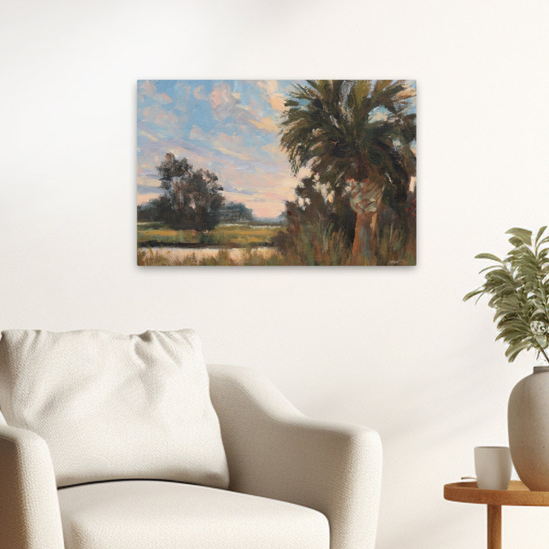 Contemporain et coucher de soleil sur un palmier de plage, H 24 po x l 16 po