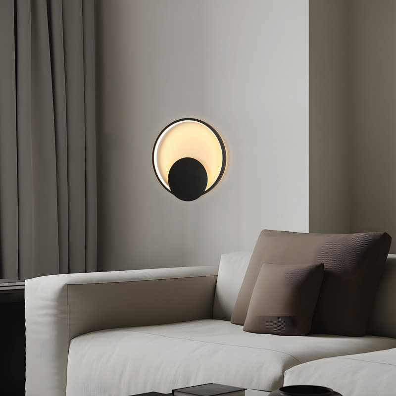 Black Aluminium 31Cm Circular Warm LED Wall Sconces
