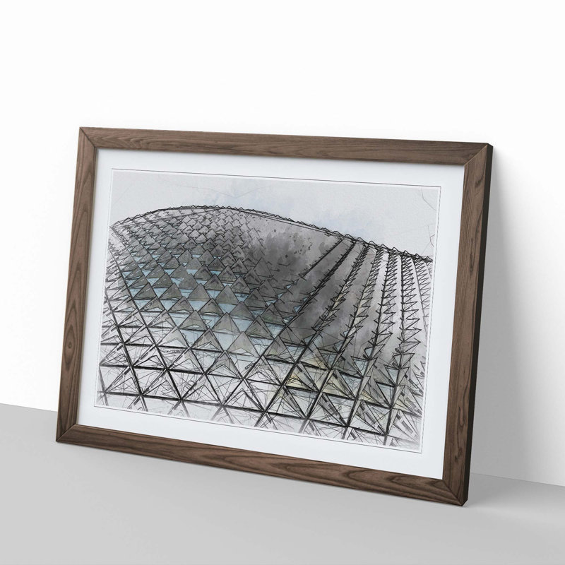 Architecture Sketch Vol.16 in Abstract - Picture Frame Drawing Print, 62cm H x 87cm W x 2cm D, Walnut Framed
