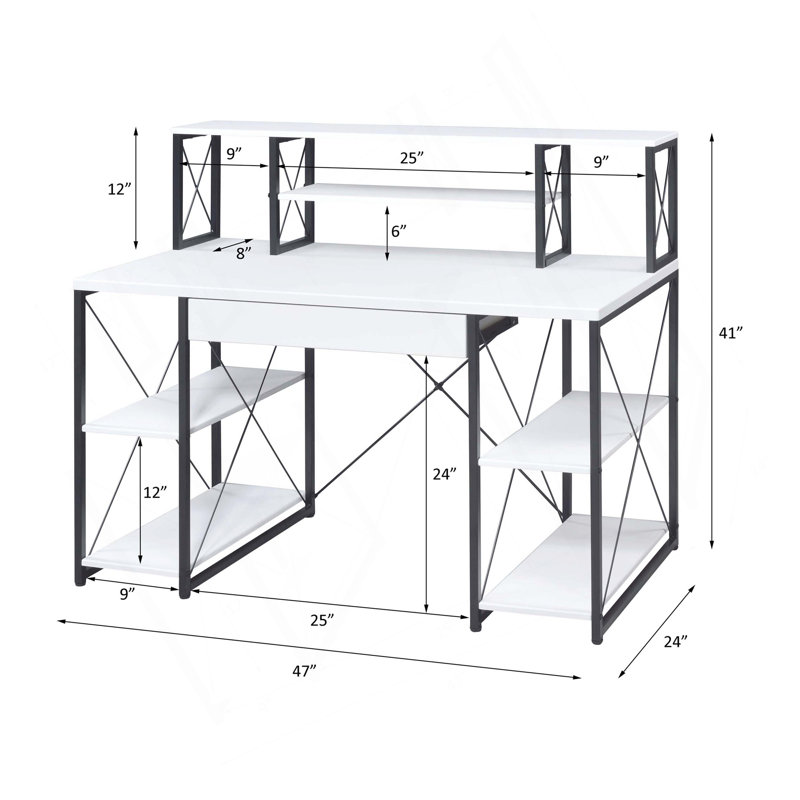 Bureau d'écriture polyvalent et moderne avec une construction robuste et beaucoup de rangement, Blanc