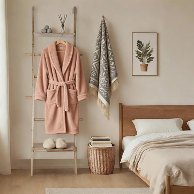 Échelle de couverture style campagne avec 6 tablettes et crochets, porte-affiche mural peu encombrant avec tapis antidérapant pour couvertures, serviettes et décoration intérieure