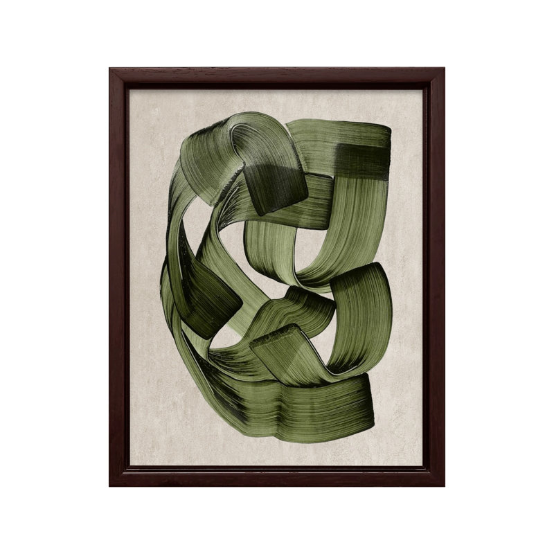 Green Abstraction, Canvas, 16"H x 20"W, Brown Framed
