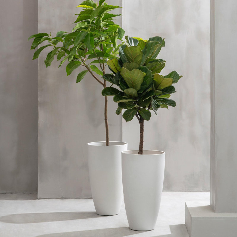 Pot à fleurs rond avec plateau Nova l 12 po, Blanc, 2, H 20 po x l 11,5 po x P 11,5 po
