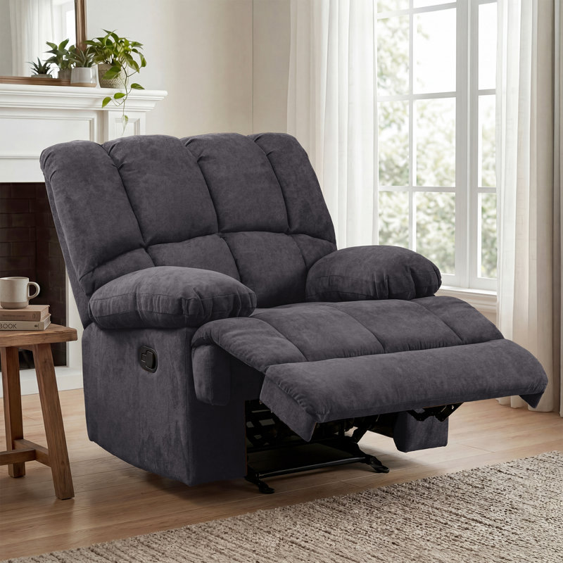 Oversized 44.5"W Upholstered Manual Rocking Recliner, Gray Chenille, 41.33" H x 44.48" W x 29.92" D