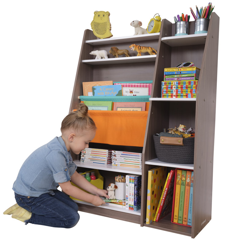 Wooden Pocket Storage Bookcase, Grey Ash