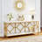 70.9 Inch Extra Long Industrial Console Table with 2-Tier Open Storage, Diamond Pattern Metal Frame, White & Gold