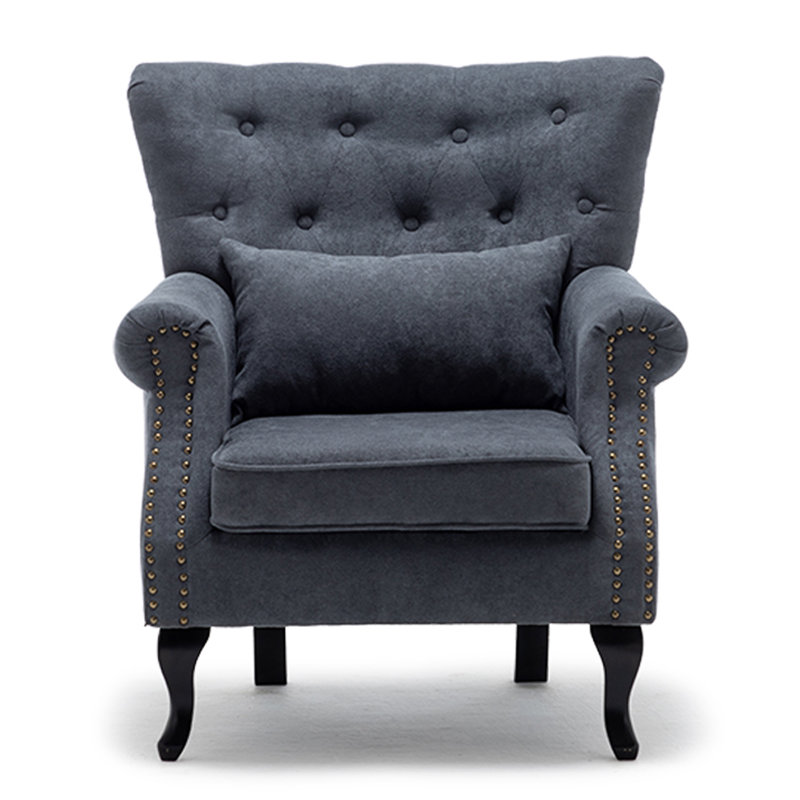 Tufted Wingback Chair, Gray Polyester Blend