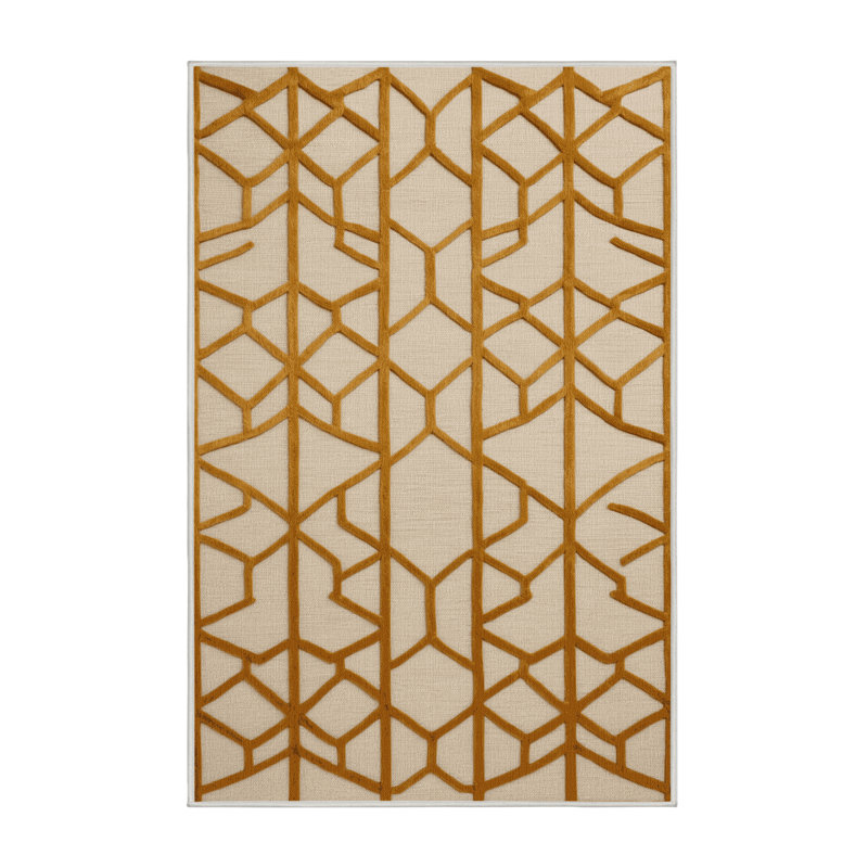 Tapis beige en treillis lavable à la machine, Rectangulaire 2 pi x 3 pi