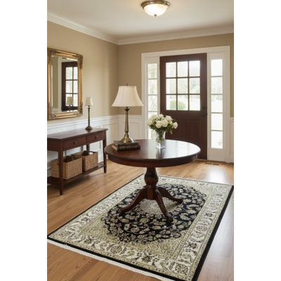 Black Traditional 4X6 Indo-Nain Oriental Area Rug