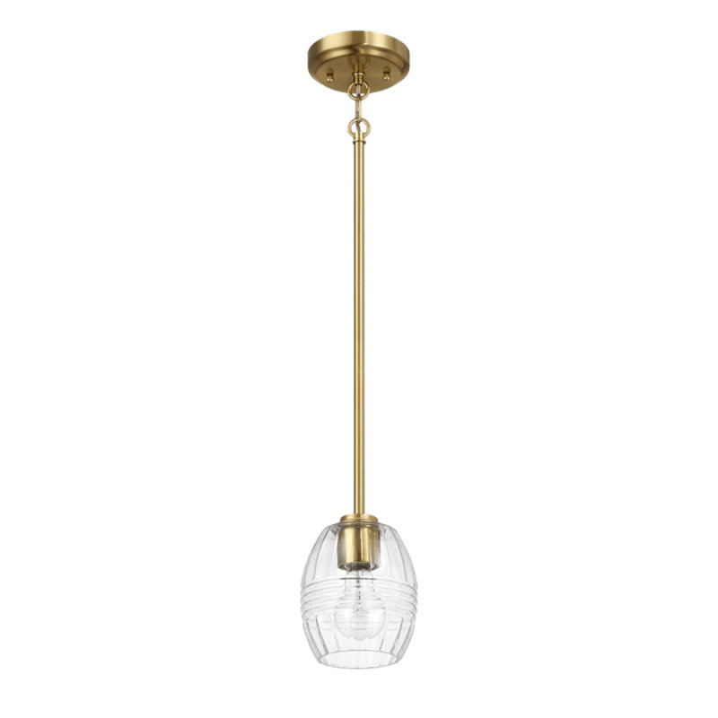Luminaire suspendu à chaîne simple Biscay avec finition en laiton satiné en verre transparent