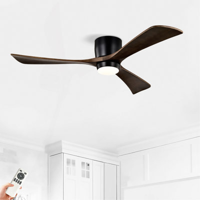 Ventilateur de plafond moderne en bois massif de 52 po à 3 pales avec télécommande et ensemble d'éclairage