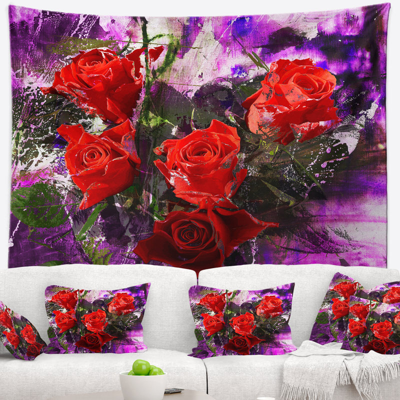 Tapisserie florale avec cinq roses, H 32 po x l 39 po