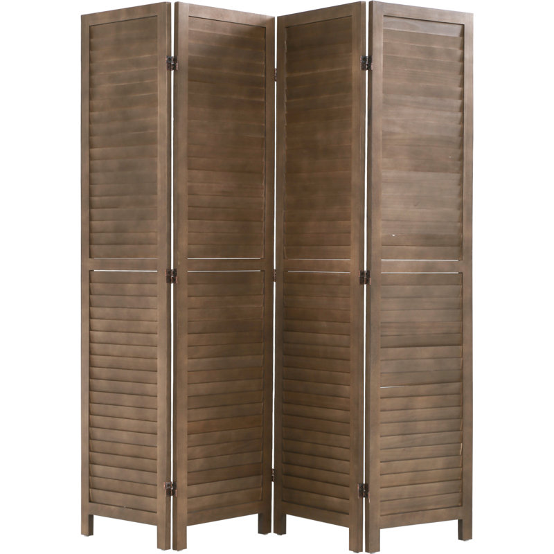 Paravent 4 panneaux en bois pour cloison d'intimité, Brun, 4
