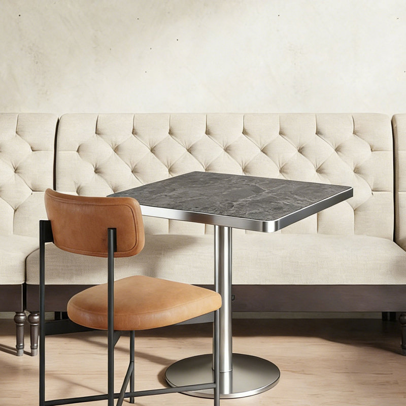 Table à manger carrée 31,5 pouces avec plateau en faux marbre, Gris ardoisé clair