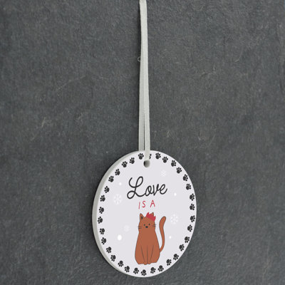 Carley Santapaws Love Is a Cat Circle Shaped Ceramic Ornament