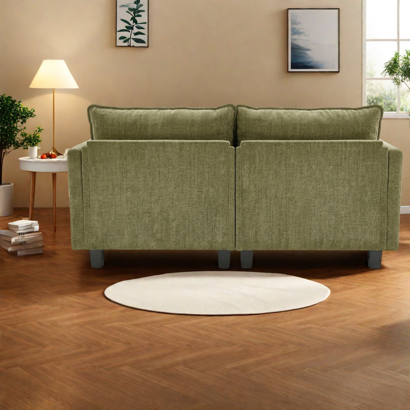 Canapés en chenille verte avec chargement USB, compacts et modernes, 2 places, idéaux pour les petits espaces, Green