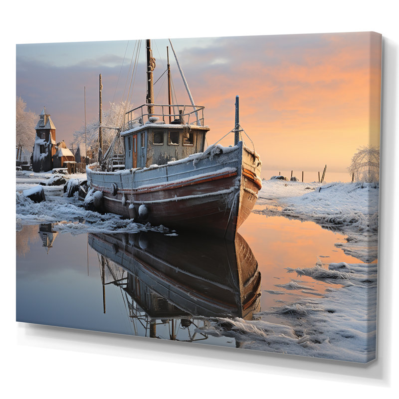Winter Icy Harbor II - Imprimé, H 16 po x l 32 po x P 1 po, Toile tendue