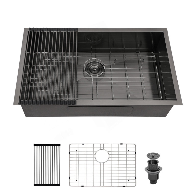 Évier de cuisine noir en acier inoxydable - cuve de cuisine encastrée 30 "x 18" x 9 "en acier inoxydable de calibre 16 avec profondeur de 9 pouces