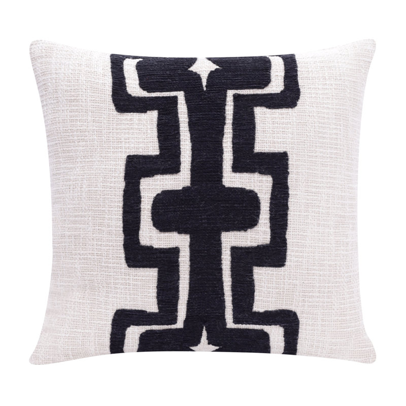 Cotton Throw Pillow, Black/Ivory, 4" H x 20" W x 20" D