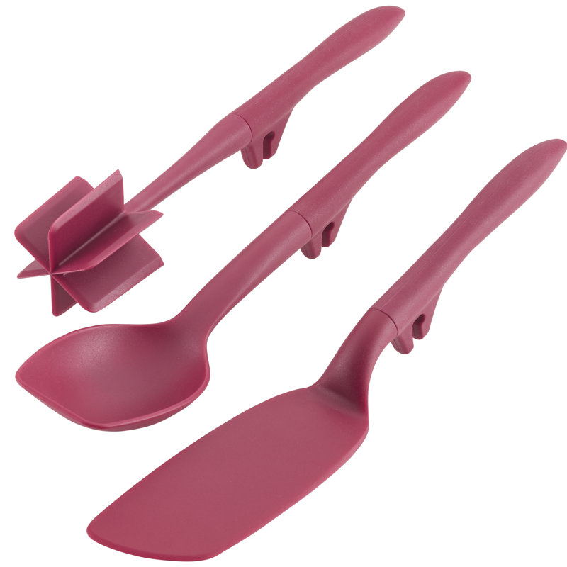 Rachael Ray Tools and Gadgets Lazy Crush & Chop, Flexi Turner, and Scraping Spoon Set, 3-Piece, Burgundy