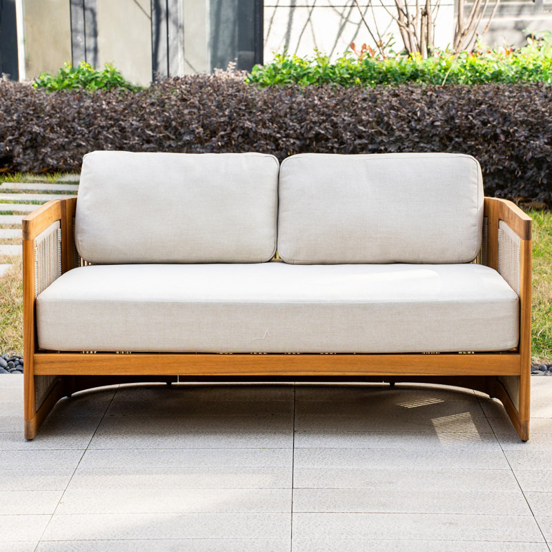 Brewsty Acacia Wood Patio Loveseat With Cushions