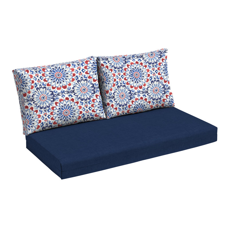 Coussin de siège / dossier d'extérieur 3 pièces ARDEN, Bleu / rouge / blanc