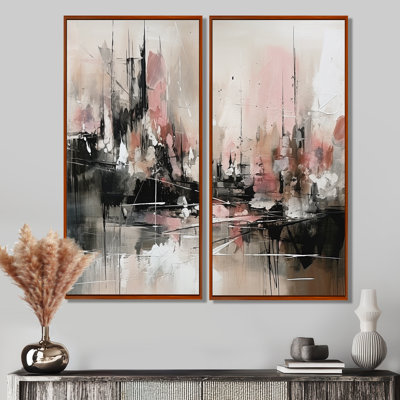 Rose, noir, minimaliste, fludité I - art mural moderne bleu