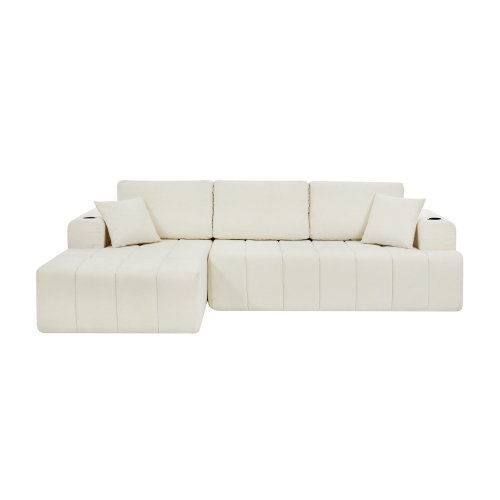 Canapé modulaire en forme de L 108 po avec méridienne en forme de L avec méridienne, canapé de compression rembourré moderne avec porte-gobelets et poches de rangement latérales pour espaces de vie, installation instantanée sans outil