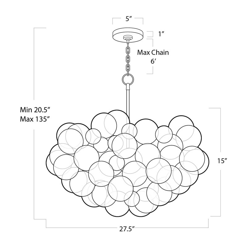Bubbles Chandelier with Amber Glass, Brushed Nickel