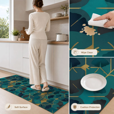 Geometric Leaf Non-Slip Washable Kitchen Mats