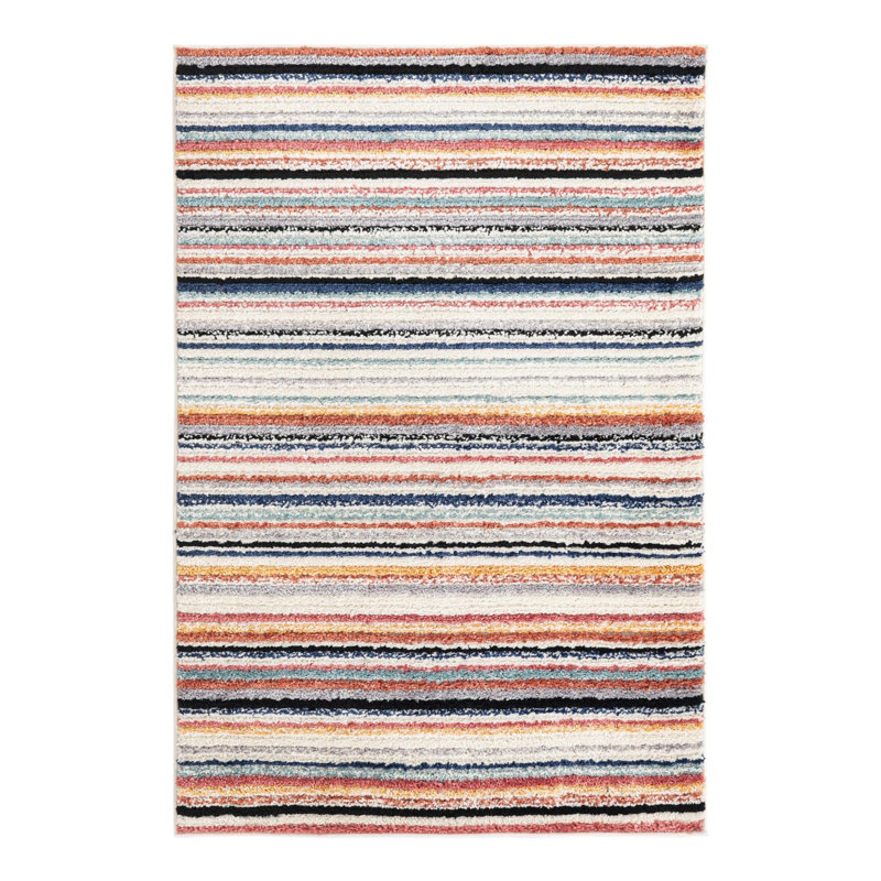 Tapis rayé bleu / orange / gris Prentice, Rectangle 4 pi x 6 pi