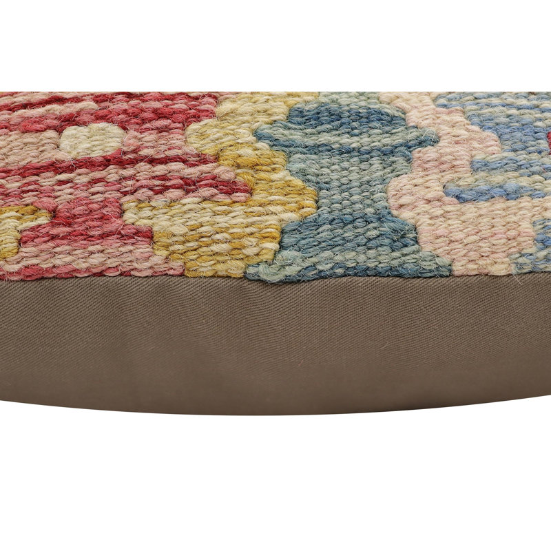 Oreiller rustique en kilim tissé à la main Caballer - 17 po x 18 po Rustic, H 18 po x l 19 po, Bleu / rouge / rouille / beige