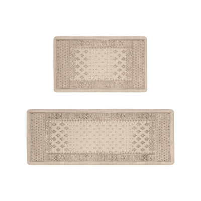 Tapis de cuisine en flanelle géométrique beige, ensemble de 2 tapis de décoration minimaliste pour la cuisine et la salle de bain