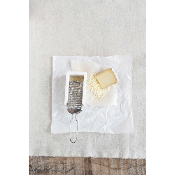 White Marble and Stainless Steel Cheese Grater with Container