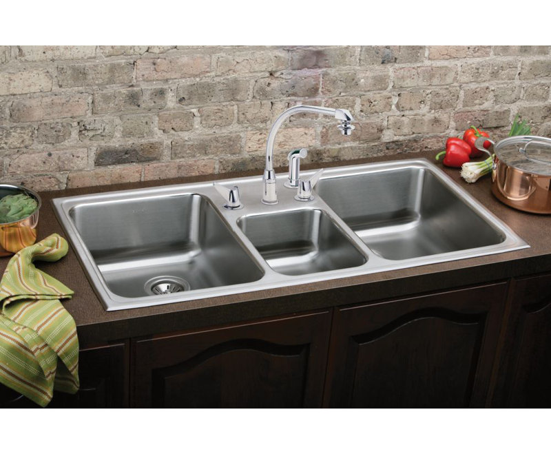 Évier de cuisine à triple cuve à montage sur plan L 43 po x l 22 po Lustertone, 4 trous