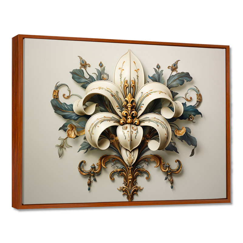 Fleur-De-Lis A Lilly Flower Ii - Symbols Wall Art, H 24 po x l 32 po x P 1 po, Cadre flottant brun