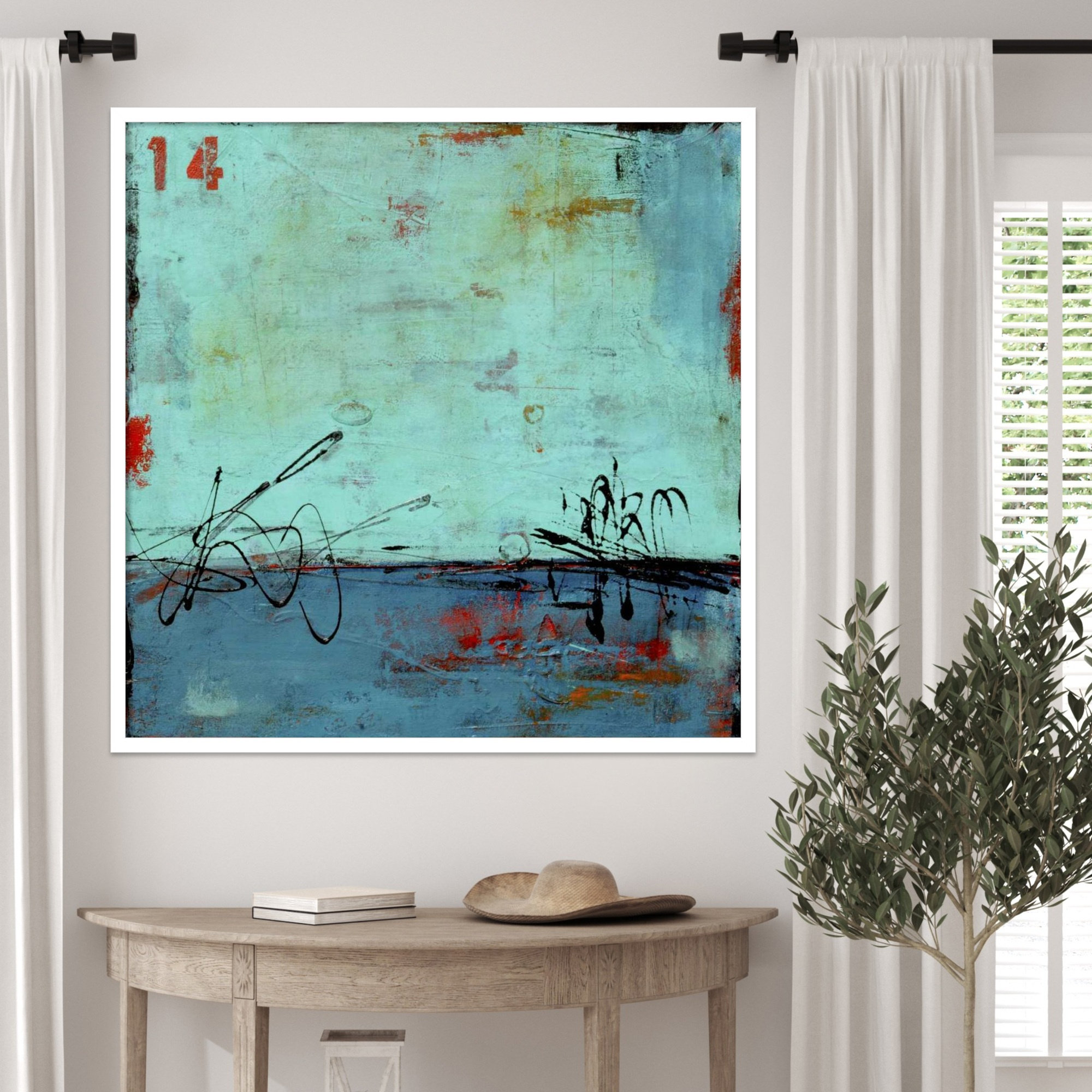 Blue Bay Marina II by Mauro Wood Framed Wall Art Print, 33" H x 33" W, White