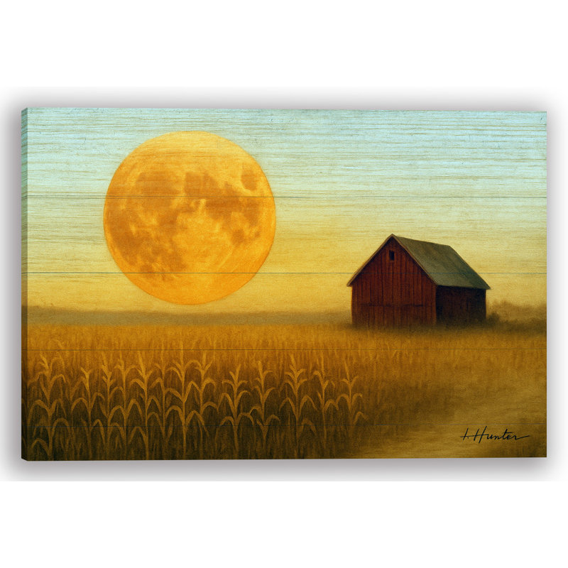 «Harvest Moonrise» - reproduction de toile de grange rustique sur planche de bois, H 36 po x l 48 po