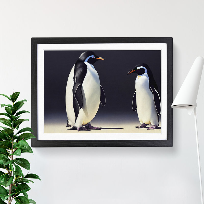 XH1022-6879X Penguins - Single Picture Frame Print, Black Framed, 25cm H x 34cm W x 2cm D
