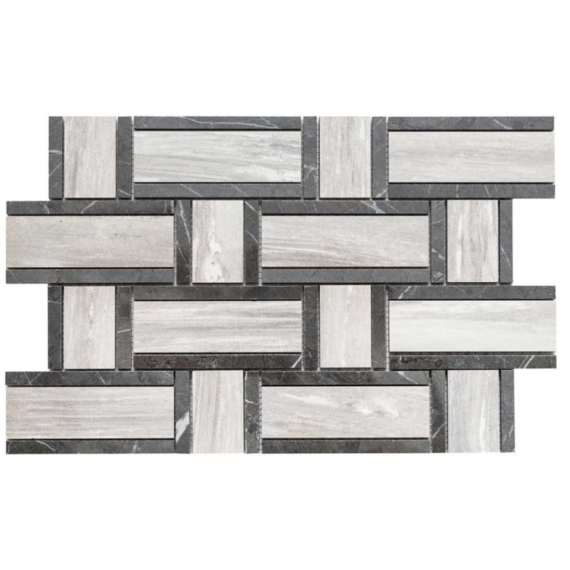 Stately Tre Basketweave 9.5" x 14" Porcelain Marble Look Wall & Floor Tile, Gray
