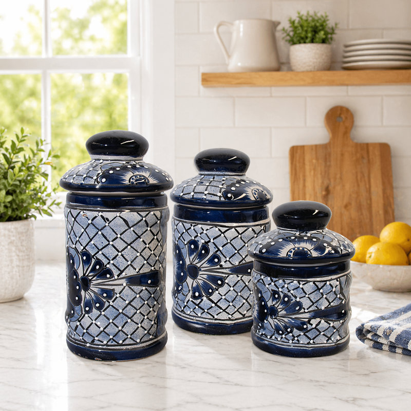 Cocina Bonita Round Canister Set in Blue