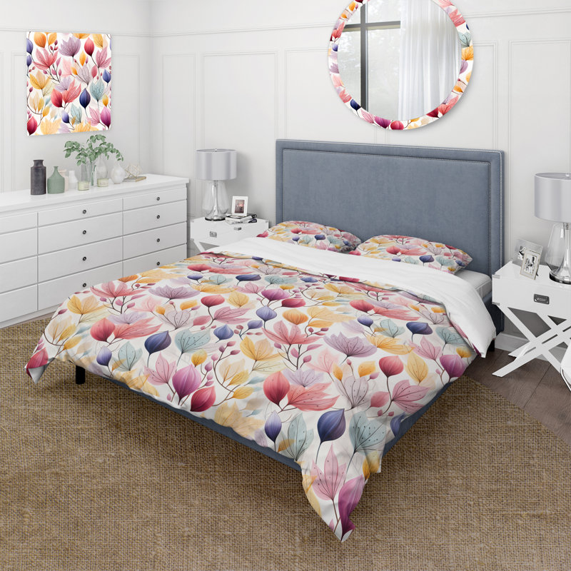 Ensemble de housse de couette Watercolor Foliage, Housse de couette pour grand lit et 2 taies décor