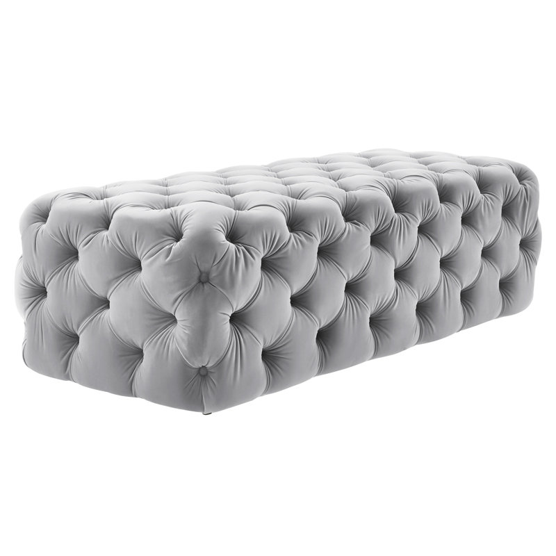 Velvet Upholstered Bench, Light Gray Velvet